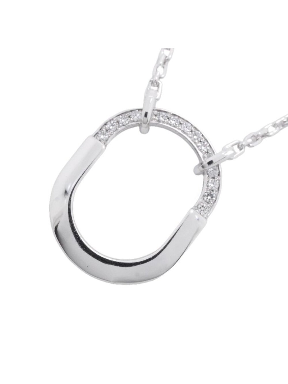 Tiffany & Co Necklace Lock Small Half Diamond 18k White Gold